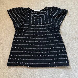 LOFT Black Textured Flowy‎ Blouse Boho Striped Sz M